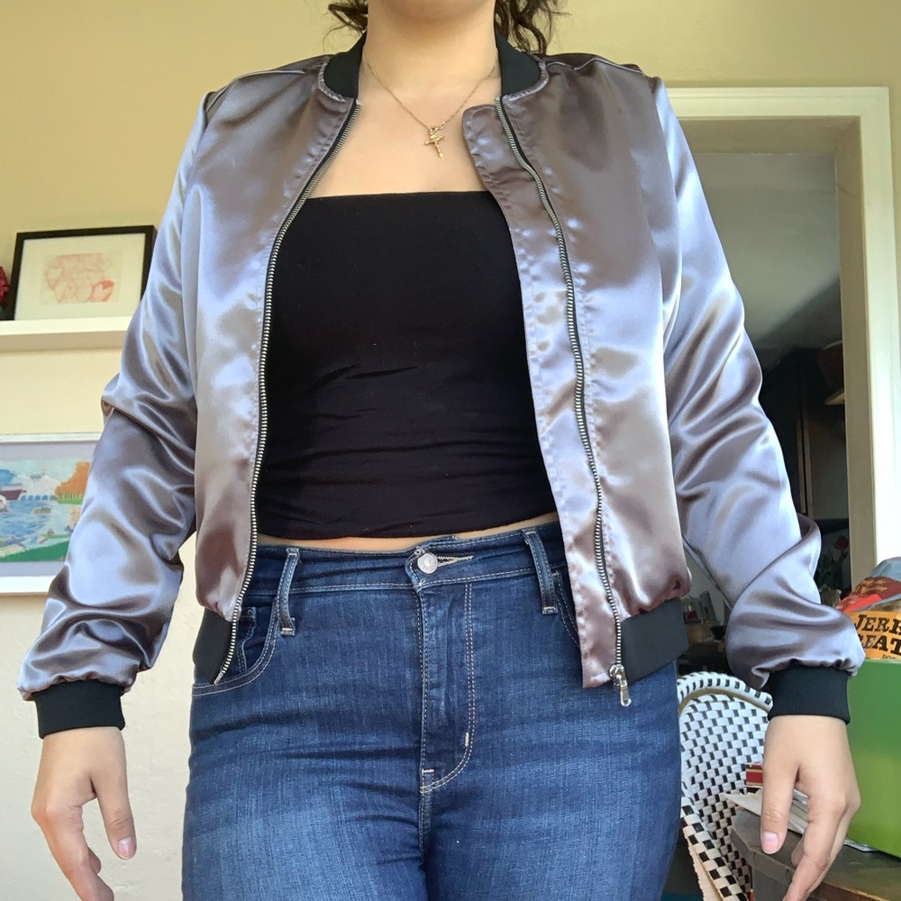 Gray/Silver American Eagle Bomber Jacket